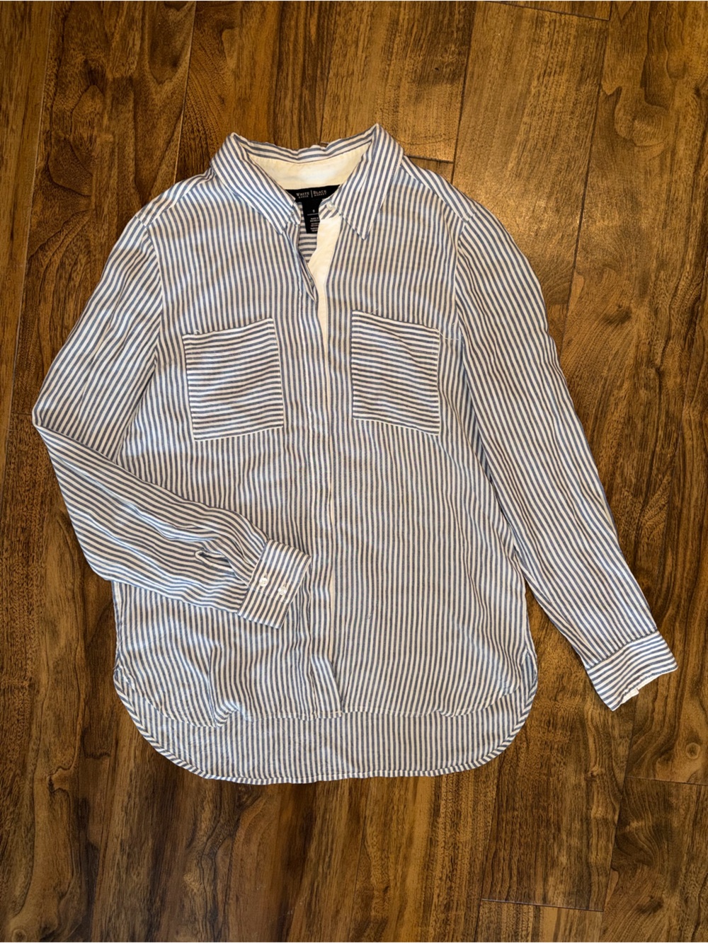 WHBM Blue + White Striped Button-Down Shirt